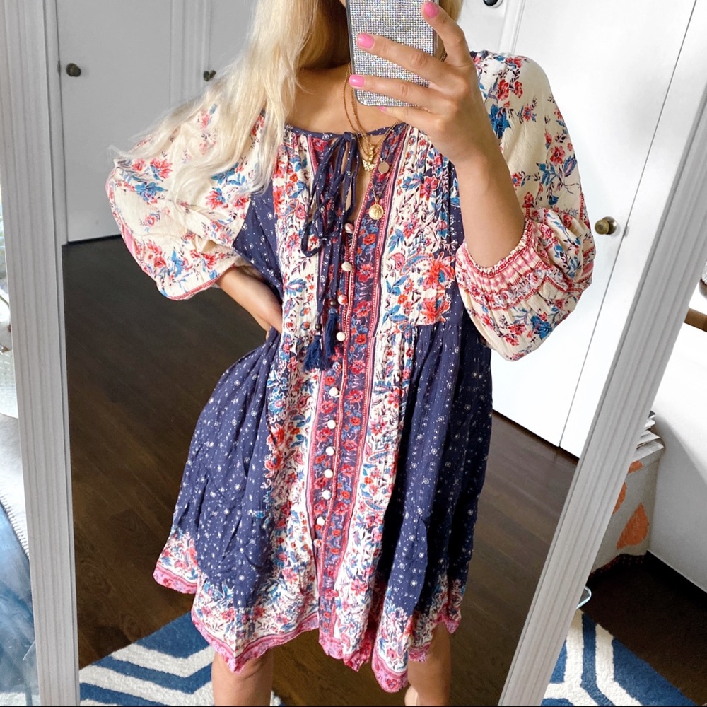 💙 BOHO TRIBAL PRINT DARK BLUE LOOSE DRESS! - Picture 2 of 13